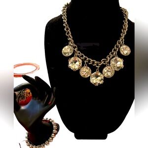Chico’s Clear Crystal Jewelry Set, Necklace and Magnetic Clasp Bracelet